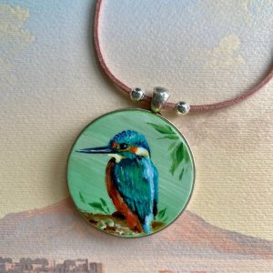 Робота Круглий кулон із птахом "Зимородок"