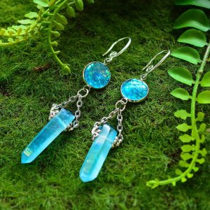 Робота Блакитні сережки маятники зі срібла та кристалу кварцу