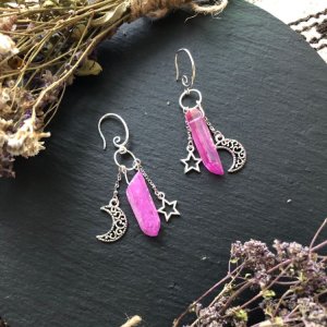 Робота Відьомські сережки з кришталю кварцу ′Місяць та зірка′