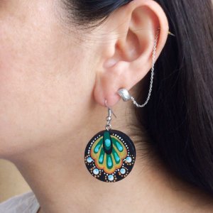 Работа Деревянные серьги «Зеленая Роса»