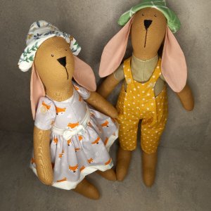 Работа Интерьерные текстильные куклы кролики tilda, пара кроликов