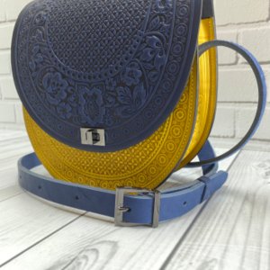 Робота Шкіряна сумка в патріотичних кольорах, сумка синьо-жовта