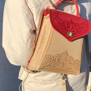 Робота Червоний шкіряний рюкзак Міський рюкзак 