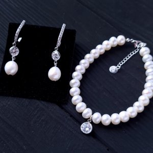 Робота Комплект з натуральних перлів браслет сережки № 500