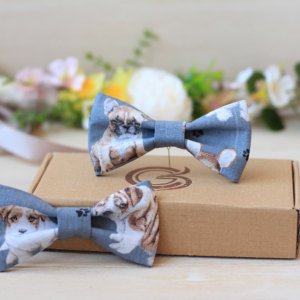 Работа Галстук-бабочка серый "Четырехлапый друг"