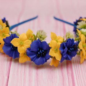 Робота Обруч ободок з квітами жовто-синій