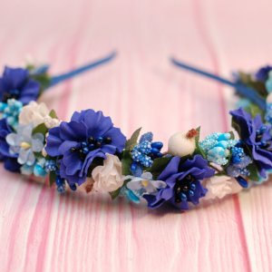 Работа Обруч ободок с васильками бело-голубо-синий