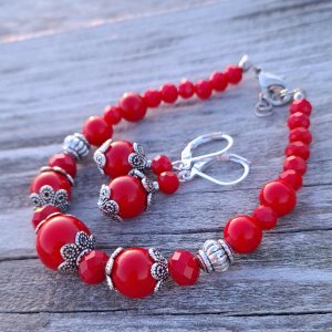 Работа Браслет и серьги "Красная калина"