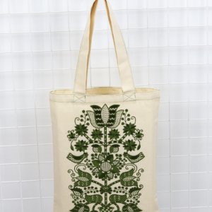 Робота Шопер-унісекс з бежевої саржі та  петриківською вишивкою