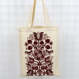 Робота Шопер-унісекс з бежевої саржі та петриківською вишивкою