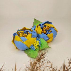Работа Заколки желто голубые пиончики