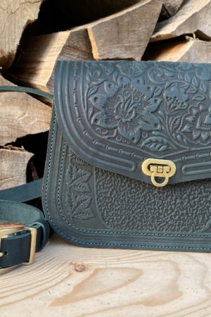 Робота Жіноча шкіряна сумка "Розмай" колір темно-зелений