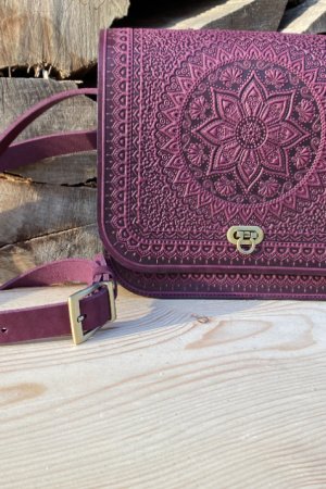 Робота Шкіряна сумка ручної роботи "Сонце карпат", Фіолетова