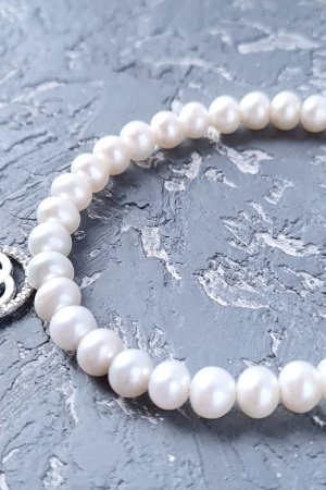 Работа Браслет из натурального жемчуга в серебре с кристаллами