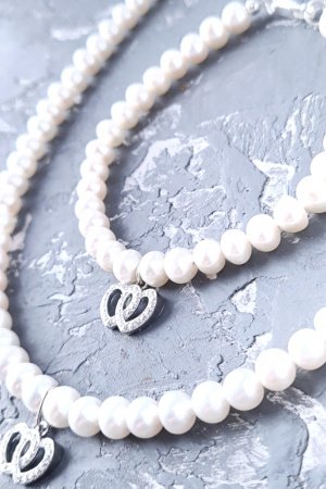 Робота Комплект  з натуральних перлів у сріблі 2 серця