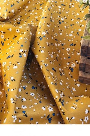 Робота Тканина бавовна для рукоділля квіточки на гірчичному фоні