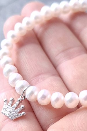 Работа Браслет из натурального жемчуга в серебре с кристаллам корона