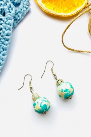 Работа Серьги шарики с бусинами ручной работы