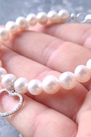 Работа Браслет из натурального жемчуга в серебре сердце
