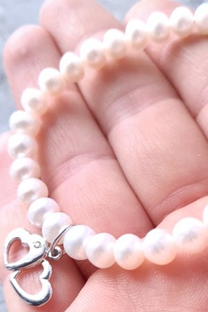 Робота Браслет з натуральних перлів у сріблі 2 серця №252