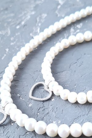 Робота Комплект  з натуральних перлів у сріблі серце велике