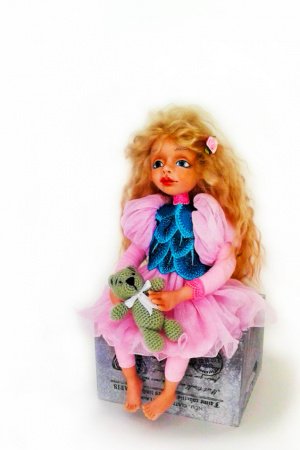 Работа Интерьерная, коллекционная кукла с мишкой. Сувенирная кукла.