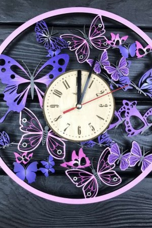 Работа Деревянные часы с цветным УФ печати Вальс бабочек