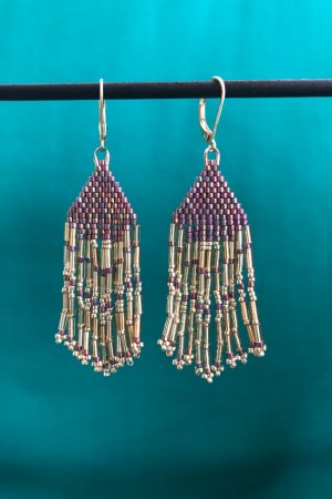 Робота  Готовий виріб Золотисті сережки з бісеру