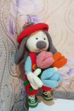 Робота Собачка з тюльпанами