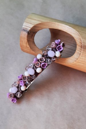 Работа Сиреневая заколка автомат, заколка для волос с цветами