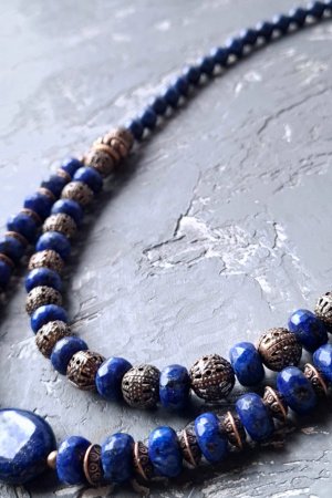 Работа Колье с натуральным лазуритом двухрядное