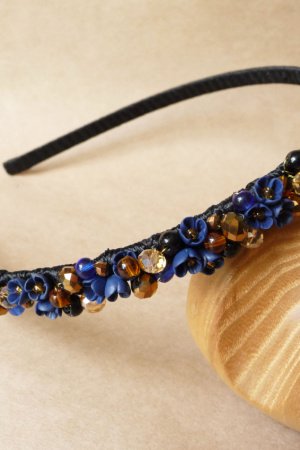 Робота Синьо золотий квітковий ободок, синій обруч для дівчинки