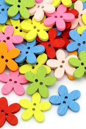 Работа Пуговицы деревянные цветочки микс