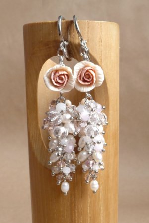 Работа Серьги грозди, стильные длинные серьги, серьги для невесты