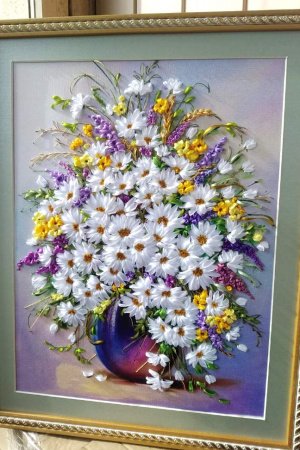 Работа Картина лентами "Ромашки и васильки"