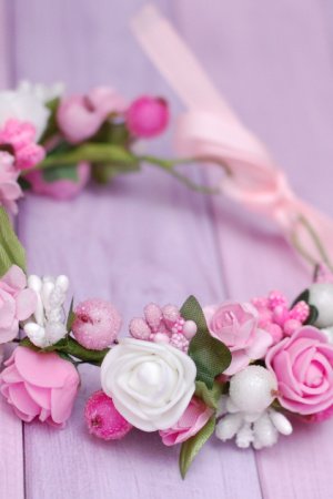 Робота Пов'язка з квітами на гульки пучок біло-рожева