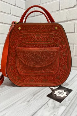 Робота Шкіряна сумка ручної роботи "Азалія" червона, сумка шкіряна