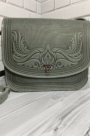 Робота Шкіряна сумка  ручної роботи, через плече "Камея", сіра