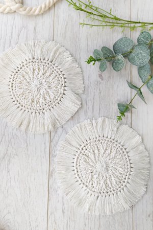 Робота В'язані підставки з бахромою в стилі Бохо-Комплект з 2 шт.