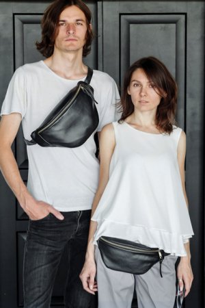 Робота Чорна Шкіряна Сумка На Пояс Чоловіча