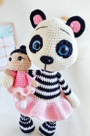 Робота Іграшка Ведмедик Панда-лялька з іграшкою, (рожева)