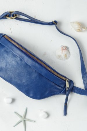 Работа Синяя Кожаная сумка на пояс и за Плечо