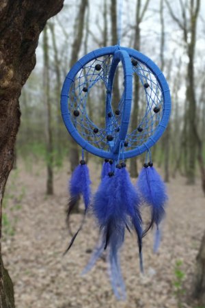 Работа Объемный синий ловец снов. Декор для дома.