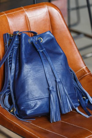 Робота Синій Шкіряний Рюкзак У Бохо Стилі