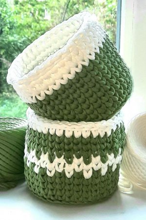 Работа  Набор трикотажных корзинок