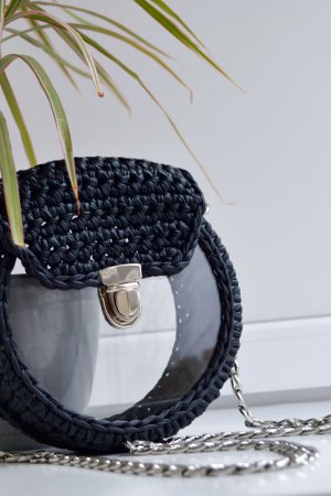 Работа Круглая черная сумка с прозрачным окном