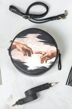 Работа Круглая Кожаная Сумка Для Вечеринки Сотворение Адама