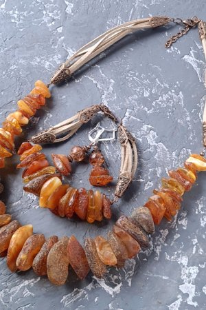 Робота Комплект з натурального бурштину намисто браслет і сережки