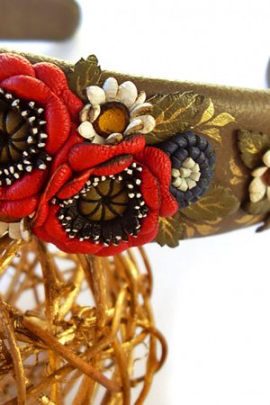 Робота Ободок з маками зі шкіри