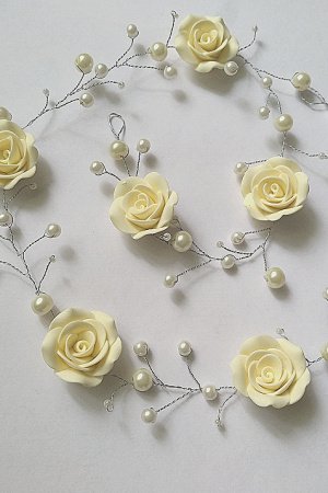 Работа Свадебная веточка с розами цвета айвори
